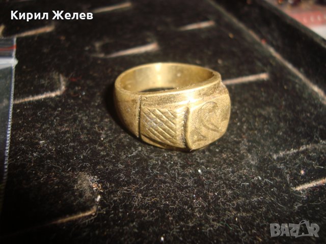 СТАР ПОЗЛАТЕН БРОНЗОВ ПРЪСТЕН ФЛОРАЛНО ОРНАМЕНТИРАН РЪЧНО МАЙСТОРСКА ИЗРАБОТКА МАСИВЕН 21049, снимка 5 - Антикварни и старинни предмети - 33737100