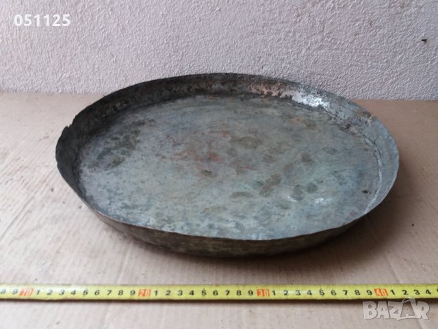 бакърена възрожденска кована тава, тепсия за баници , снимка 2 - Антикварни и старинни предмети - 35571282