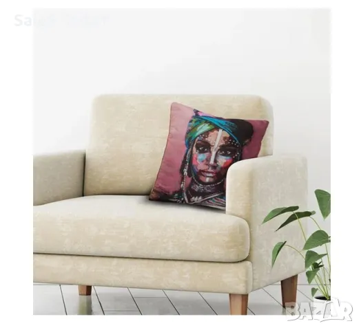 Декоративна възглавница, африканско лице, 45x45x10см, снимка 2 - Възглавници - 49002765