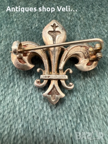 Сребърна брошка със злато и гранати №7525, снимка 4 - Колиета, медальони, синджири - 52132329