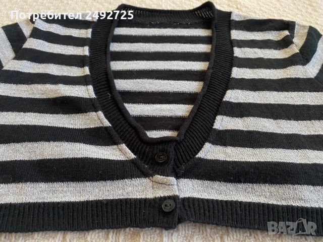 Блуза къса, райе, сребристи метализирани нишки, снимка 1 - Блузи с дълъг ръкав и пуловери - 37938251