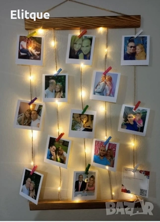 Персонализирана Фото Висулка от Масив – 12 Снимки, Щипки, 3 м LED Светлина, Ютено Въже  , снимка 6 - Подаръци за жени - 53083892