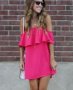Къса рокля с къдрички в наситено розов цвят, снимка 1 - Рокли - 40650147