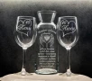 Гравиран комплект гарафа с 2 чаши за вино , снимка 12