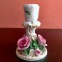 Herend Hungary Three Roses Candle Holder Hand Painted Florals Gold Candlestick Свещница , снимка 13
