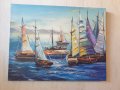 Морска Регата - масло върху платно с подпис, снимка 1