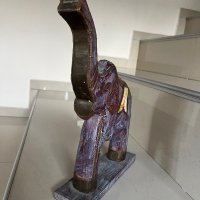 Дървена статуетка слон със седеф и месинг, снимка 2 - Статуетки - 42690717