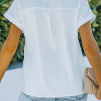 Дамска бяла риза с къс ръкав, принт на точки и бродерия, снимка 2 - Ризи - 44597550