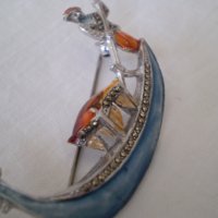 Сребърна  брошка гондола    емаил и маркизети, снимка 13 - Антикварни и старинни предмети - 36875156