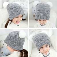 Нова весела топла мека плетена шапка за деца 1-5 години Сива, снимка 2 - Бебешки шапки - 33764615
