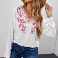 Дамска блуза в бяло с дълъг ръкав и етно мотиви, снимка 2 - Блузи с дълъг ръкав и пуловери - 40534590