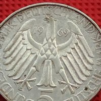 Сребърна монета 5 дойче марки 1969г. 150г. От рождението на Теодор Фонтани 39628, снимка 3 - Нумизматика и бонистика - 42756115