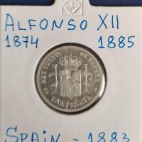 Монета Испания - 1 Песета 1883 г. Крал Алфонсо XII - Сребро, снимка 1 - Нумизматика и бонистика - 31664805