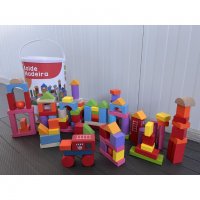 Класически строителен комплект от дървени блокчета - Кофа със 100 части, снимка 4 - Конструктори - 38992746