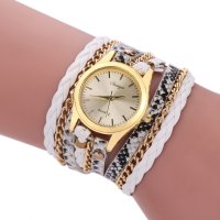 Дамски ръчен часовник тип гривна с верижки за увиване около китката. Цветове - бял, снимка 1 - Дамски - 44444683