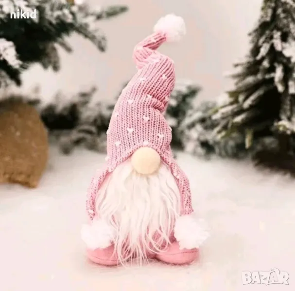 Гном джудже розово Коледна играчка украса декор фигурка плетени дрехи, снимка 1