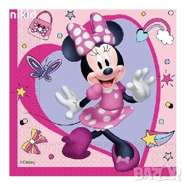 Мини Маус minnie розова сърце 10 парти салфетки рожден ден, снимка 1