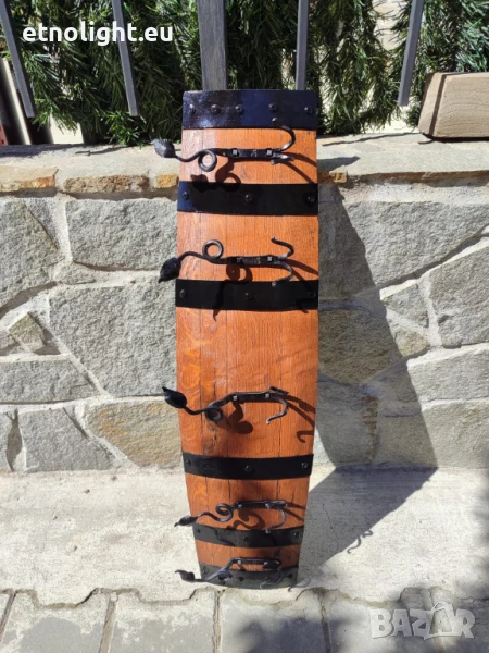 Красиви стенни закачалки от автентични реставрирани бъчви с ръчно ковано желязо , снимка 1