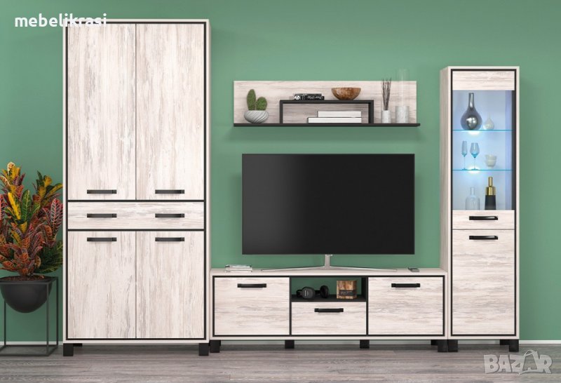 Модулна секция Евелин 1 - Дъб бланко/Антрацит - с LED осветление, гардероб и плавно затваряне, снимка 1