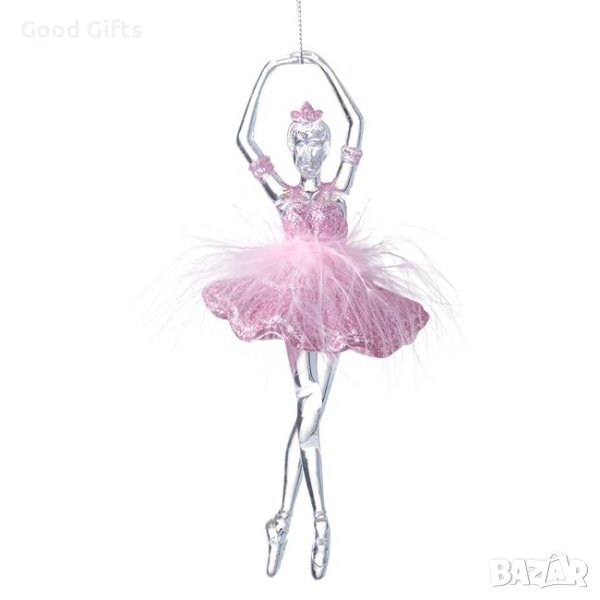 2 броя Висулки за елха, Розова балерина с рокля и пух, 18см, снимка 1