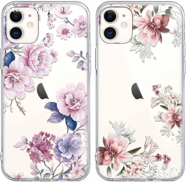  Калъф за iPhone 11 6.1", тънък, мек силикон с дизайн на розови цветя, снимка 1