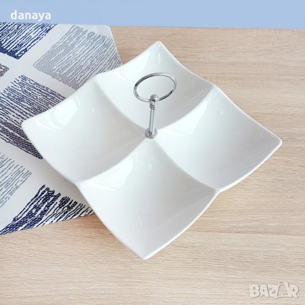 1662 Керамично плато за сервиране с 4 отделения и дръжка ордьовър, снимка 1