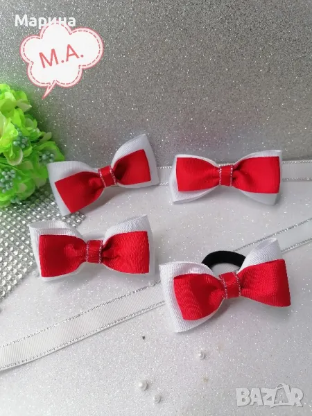 Панделка за коса в червено и бяло., снимка 1