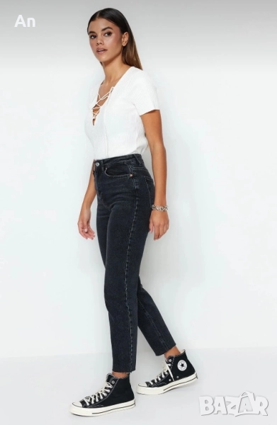 Черни дънки Mom с висока талия, снимка 1