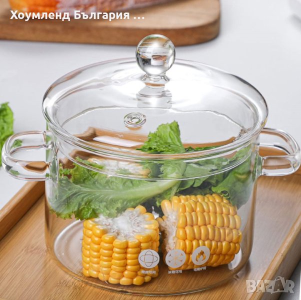 Стъклена тенджера огнеупорна от боросиликатно стъкло, снимка 1