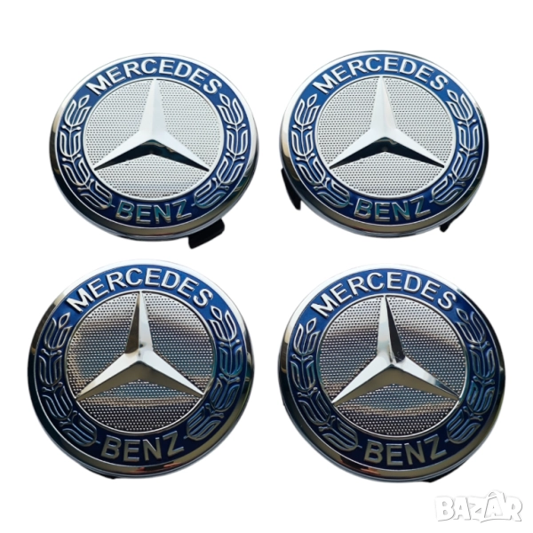 75мм Капачки за джанти за Мерцедес Mercedes-Benz - ТЪМНО сини, снимка 1