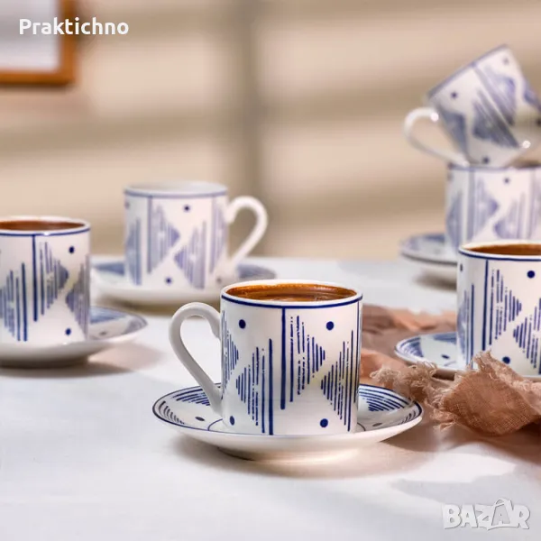 Комплект Порцеланови Чаши за Кафе с Чинийки 6 бр, 90 мл, снимка 1