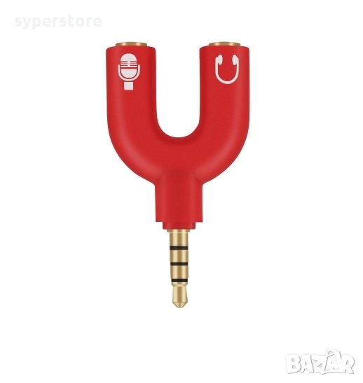 Преходник Ст.жак с микрофон M към 2 Ст. жака F Digital One SP00254 Червен аудио сплитер-3.5мм, снимка 1