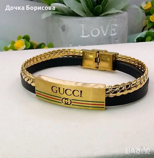 Мъжка гривна Gucci от медицинска стомана с 18к златно покритие , снимка 1