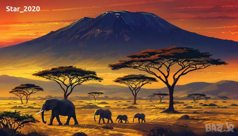 Светеща картина с LED осветление - слонове 3, снимка 1