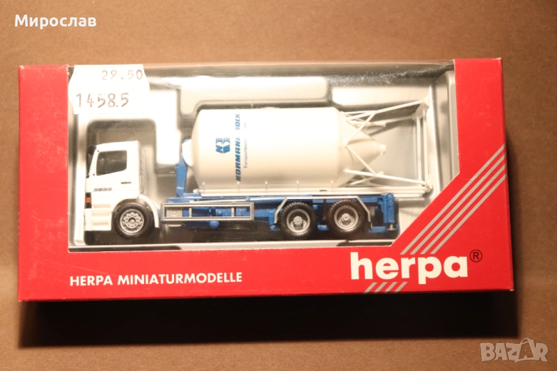 HERPA H0 1/87 MERCEDES ATEGO ЦИМЕНТОВОЗ КАМИОН МОДЕЛ, снимка 1