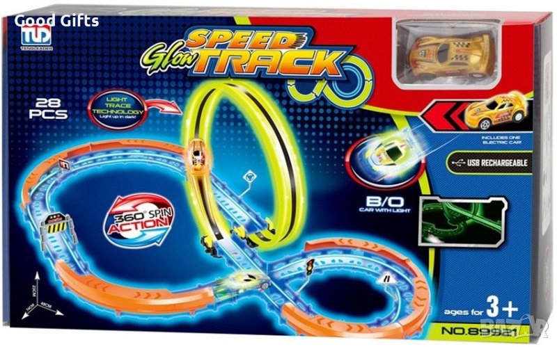 Комплект Ocie Glow Speed Track - Светеща писта с лупинг и количка, 28 части, снимка 1