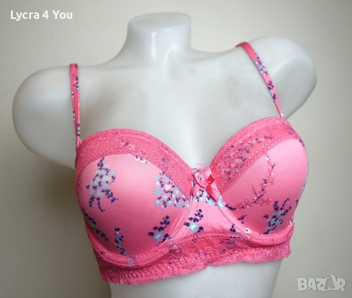 75В нов с етикет розов сутиен с флорални мотиви, снимка 1