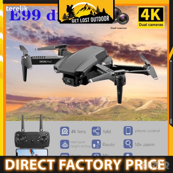 § Нови 3 цвята E99 PRO Dron 4k HD 2 камери WIFI FPV Въздушна фотография избягва препятствия Вносител, снимка 1