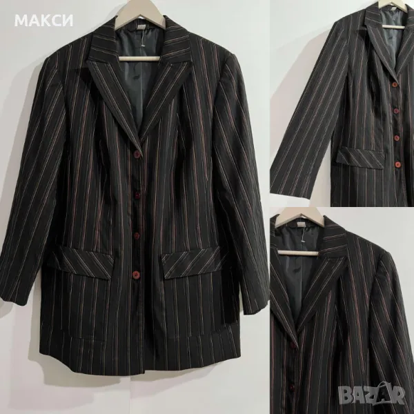 Макси елегантно еластично луксозно сако в райе с подплата, подплънки рамене, джобове, уголемено в бю, снимка 1