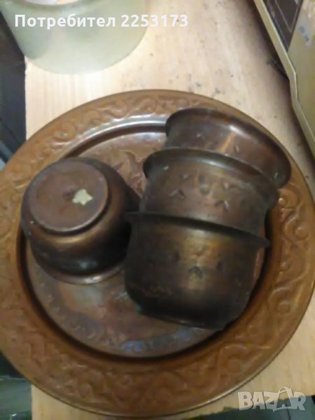 Арабски меден поднос с 4 чаши, снимка 1