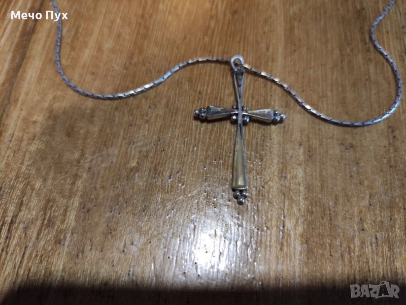 Сребърен синджир с кръст (107), снимка 1