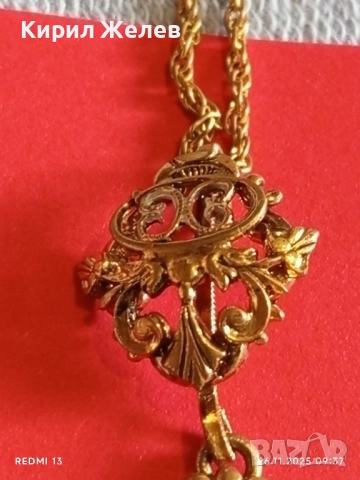 КОЛИЕ СТАРИННО РАЗКОШНО ПОЗЛАТЕНО ФИННА РЪЧНА МАЙСТОРСКА АЖУРНА ИЗРАБОТКА 52321, снимка 5 - Колиета, медальони, синджири - 52544998