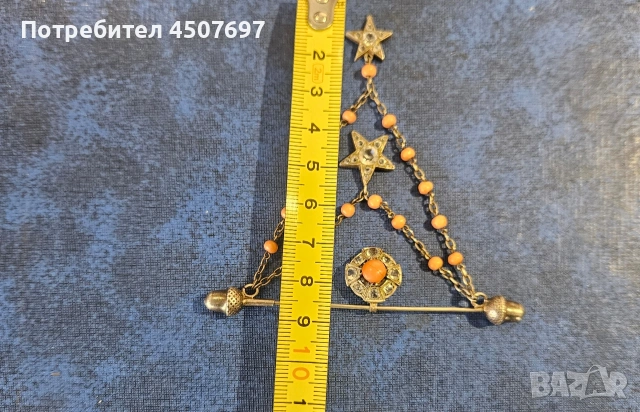 Антична сребърна брошка с диамантена паста и корал, викториански, снимка 6 - Други - 53885627