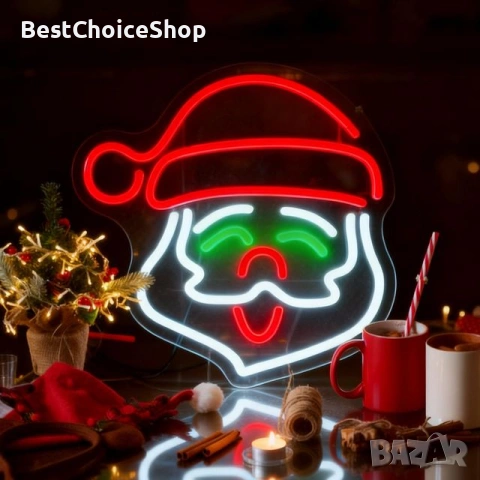 Неонова табела Дядо Коледа, стенна декорация – Многоцветен