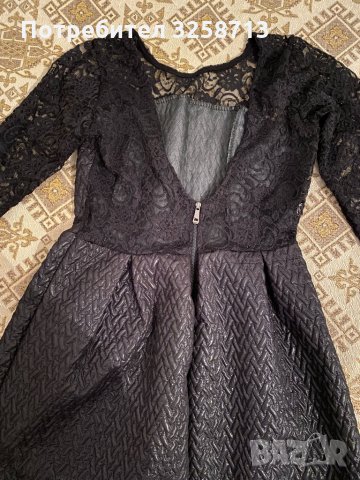 Черна кожена рокля с дантела, снимка 3 - Рокли - 35222331