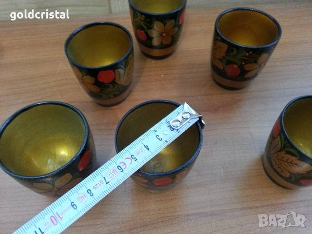 Руски дървени чашки чаши хохлома рисувани, снимка 4 - Други ценни предмети - 36553520