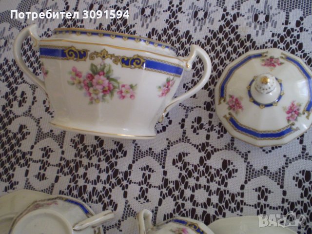 Стар сервиз за ЧАЙ порцелан SCHLAGGENWALD BOHEMIA Бяло синьо злато Рядка находка, снимка 10 - Антикварни и старинни предмети - 40197046
