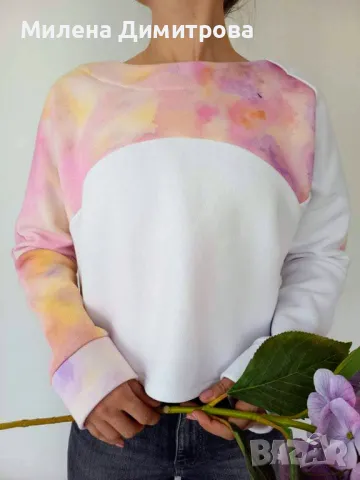 Къса ръчно рисувана блуза , снимка 4 - Суичъри - 50078098