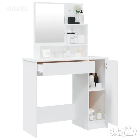 vidaXL Тоалетка с огледало, бяла, 86,5x35x136 см, снимка 5 - Тоалетки - 56147809