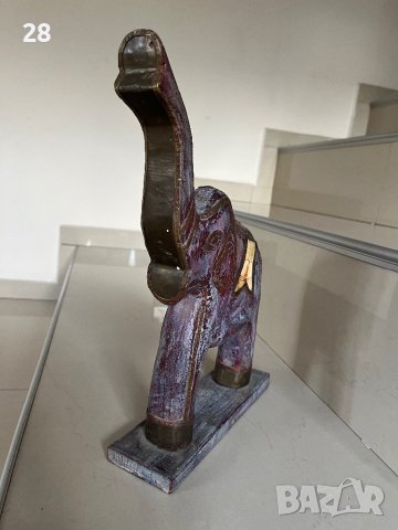 Дървена статуетка слон със седеф и месинг, снимка 2 - Статуетки - 42690717